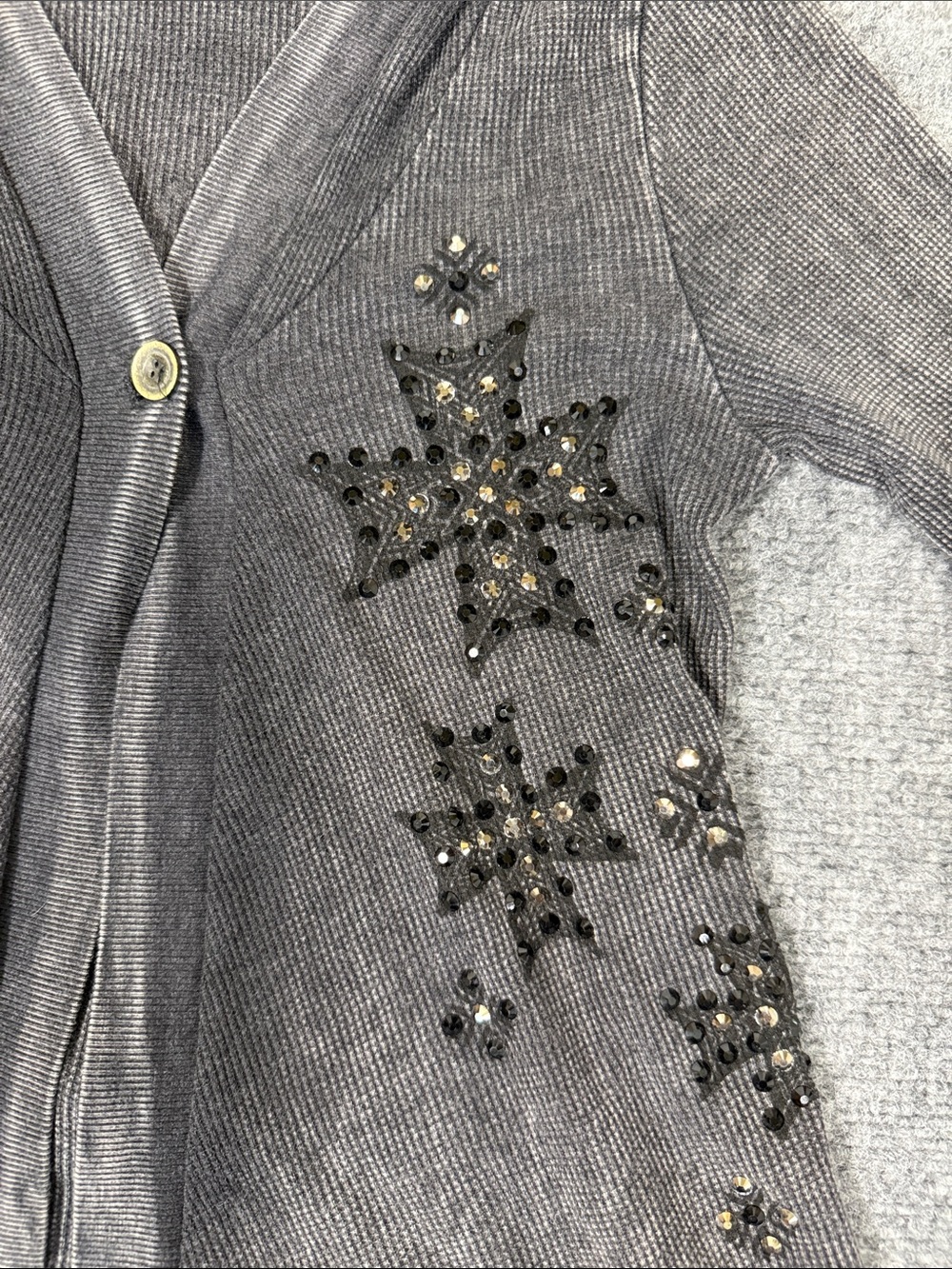 Vocal USA Hooded Waffle Knit Cardigan Rhinestone Embellished - Picture 6 of 7